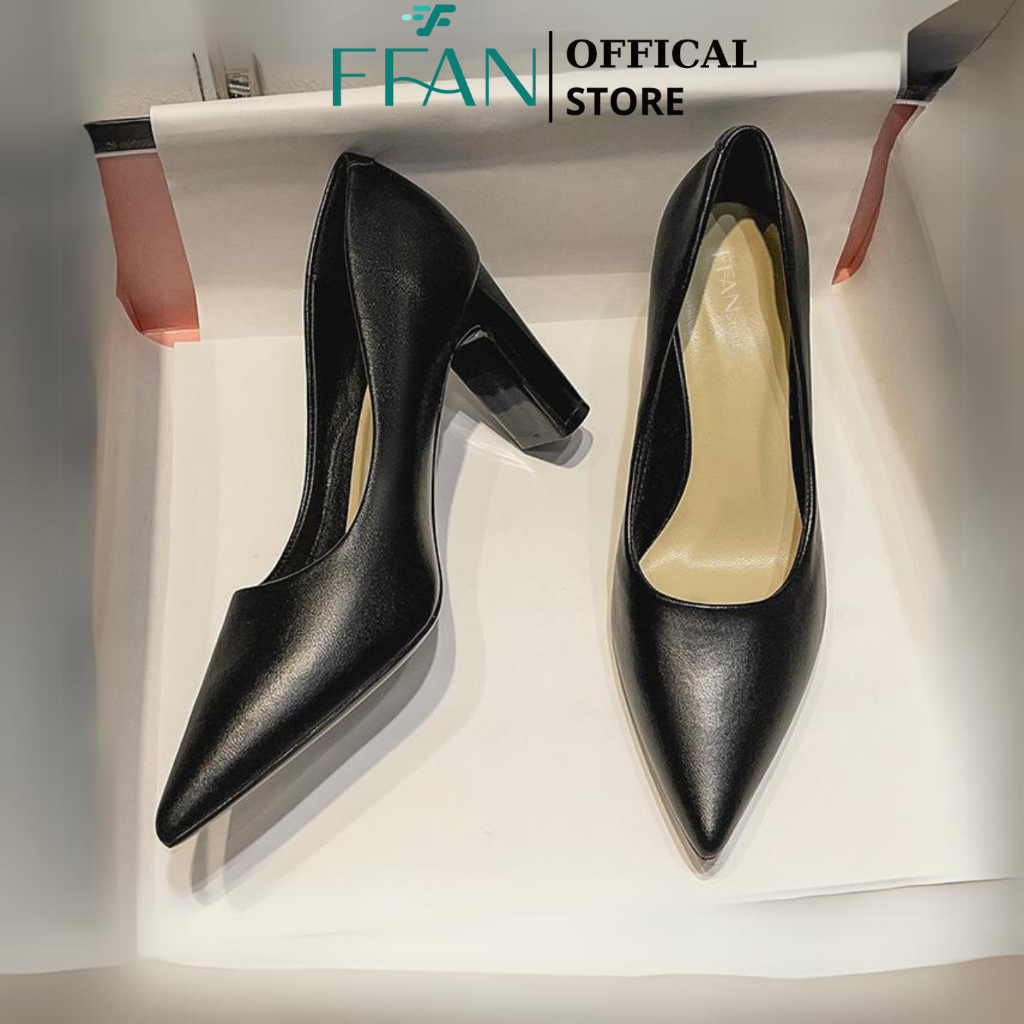 Giày cao gót nữ mũi nhọn đế vuông [da thật] 0601 FFAN STORE, 5 7 9 11 ...