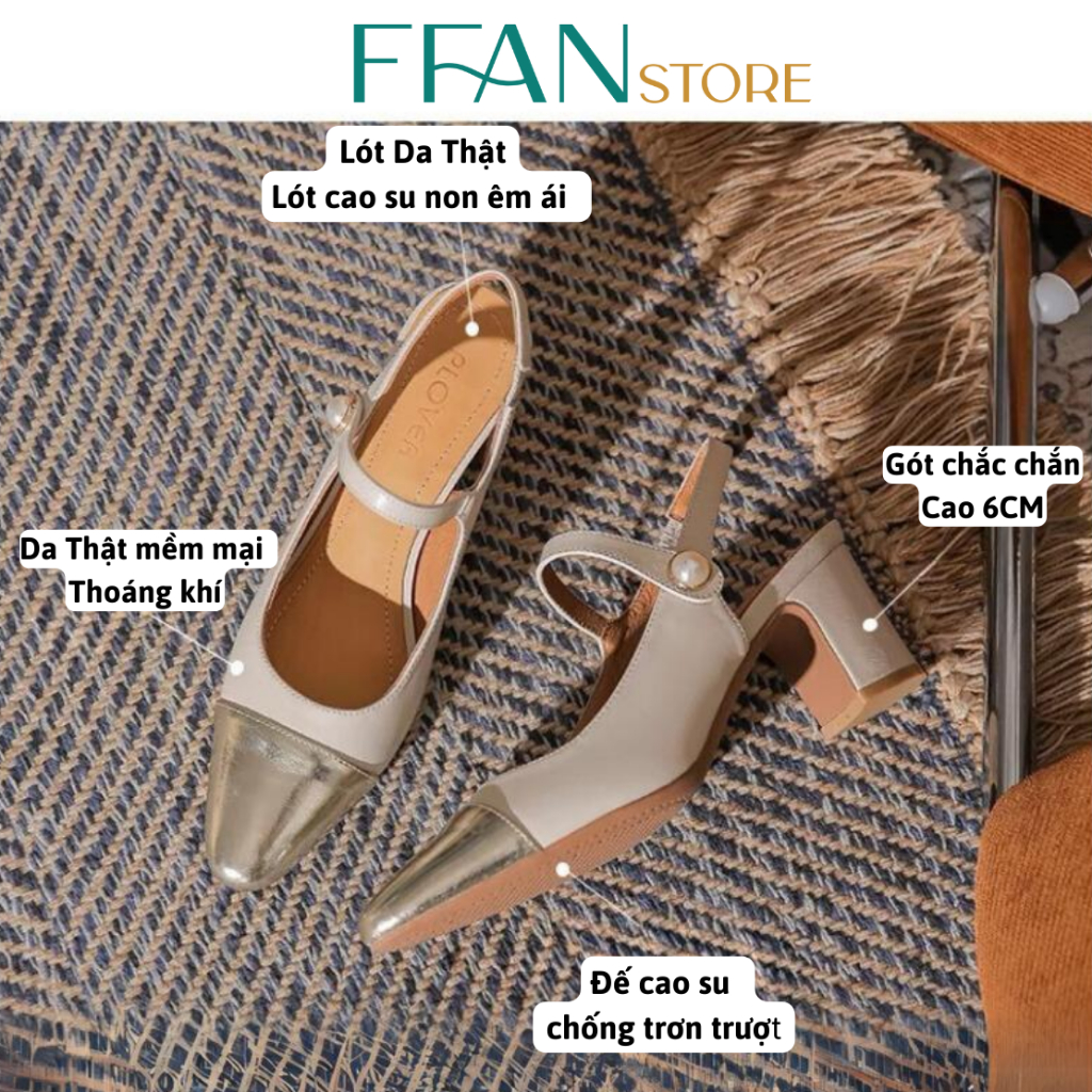 Giày nữ hở gót mũi tròn đế vuông [da thật] mềm mại 6036 FFAN STORE, cao ...